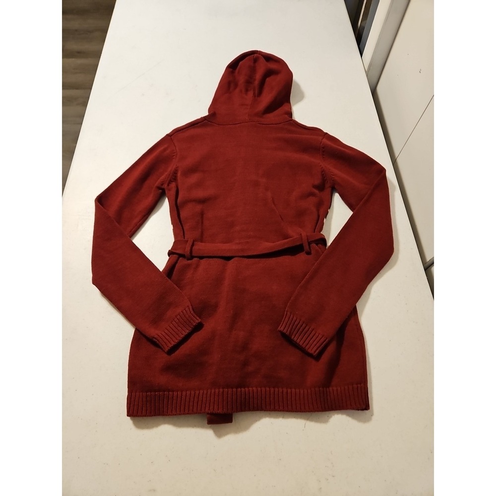 Men's Hooded Button-Front Sweater with Horse Motif — Red - Picture 5 of 6